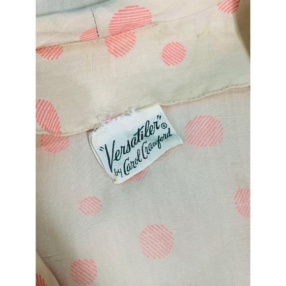 Vintage 1940s Silk Dress Champagne Pink Circle Print Shirtdress | W 25" - Picture 8 of 10